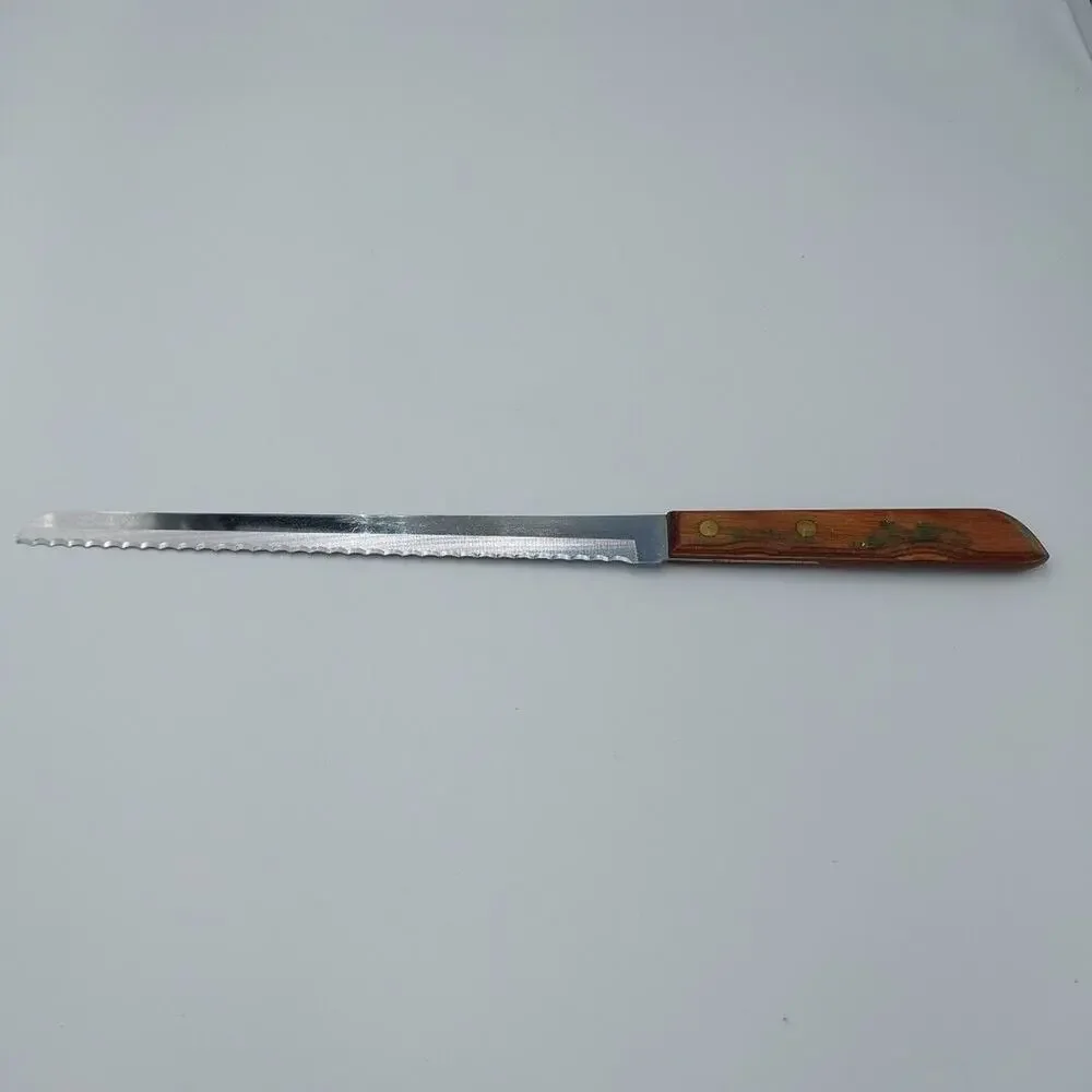 Town & Country Slicer 8.5” Stainless Serrated Blade Wood‎ Handle Knife USA